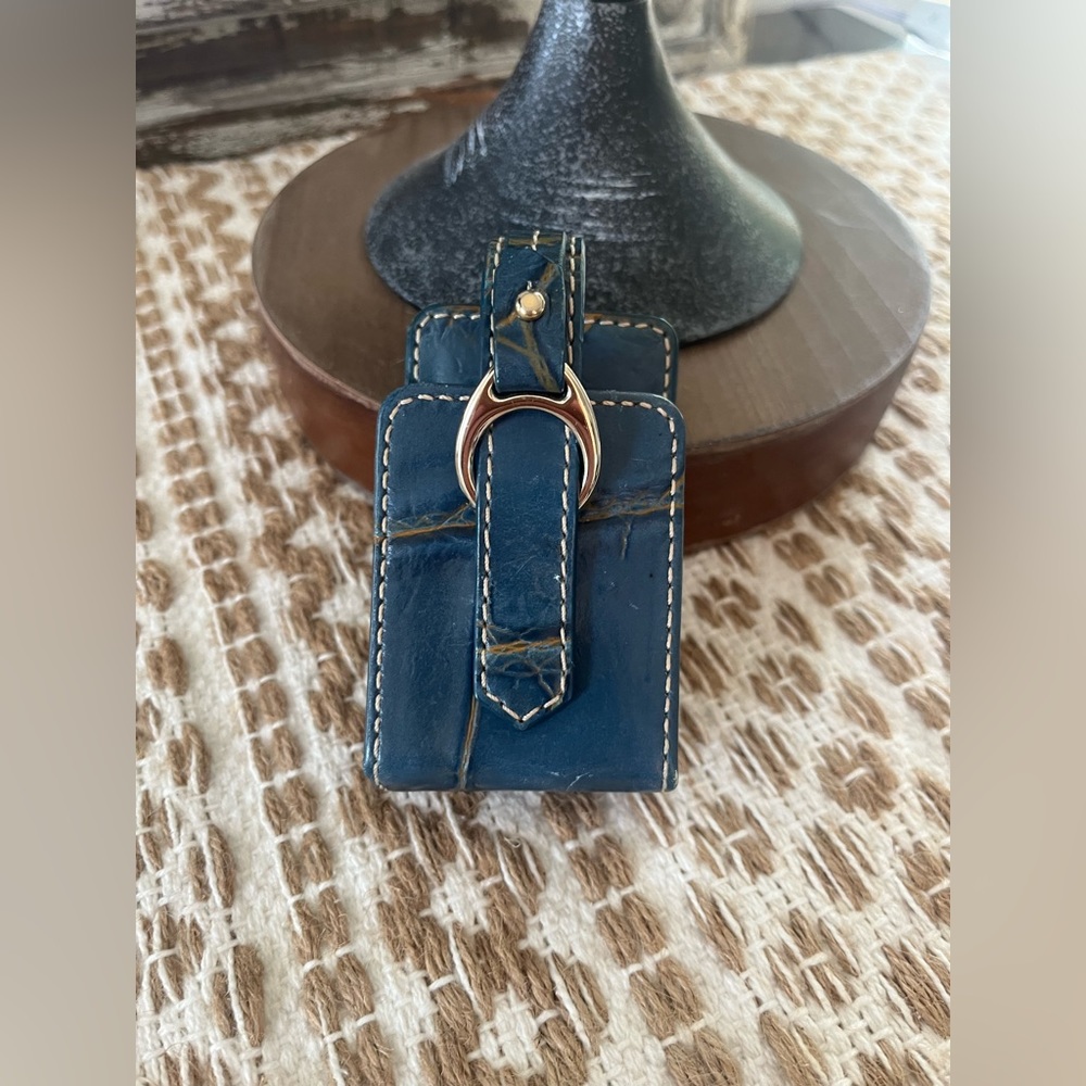 Dooney & Bourke Blue Croc Embossed Leather Cell Phone Case Holder